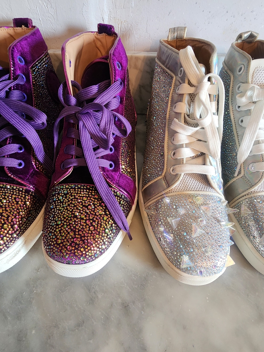 Sparkle High-Top Sneakers in Purple and Silver - Women